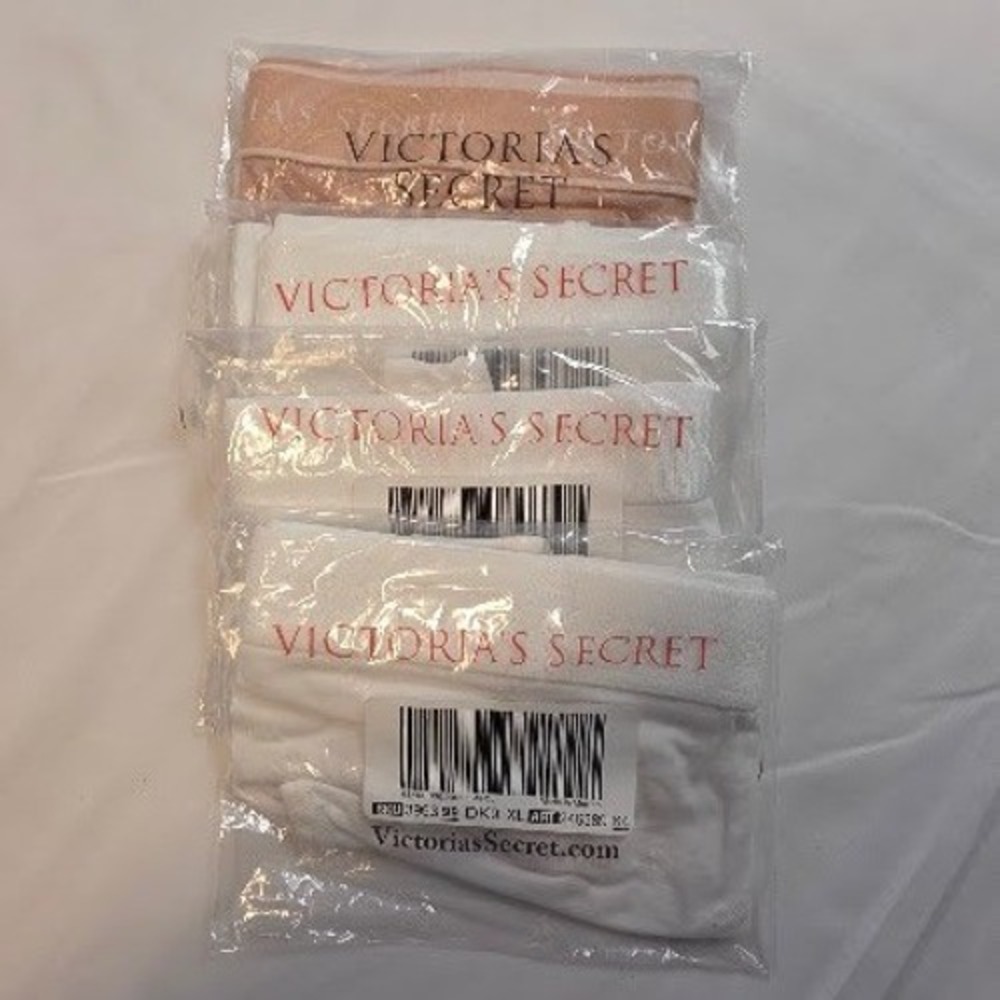 Victoria's Secret Logo Waistband Thong panties 4 Pack White Rose Tan XL NWT